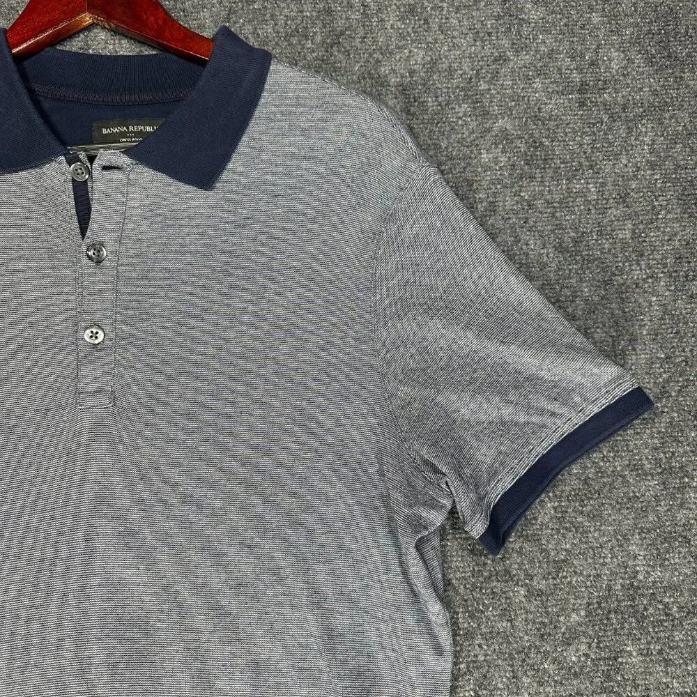 Banana Republic Dress Polo Shirt Mens Medium Short Sleeve Blue Cotton Split Hem